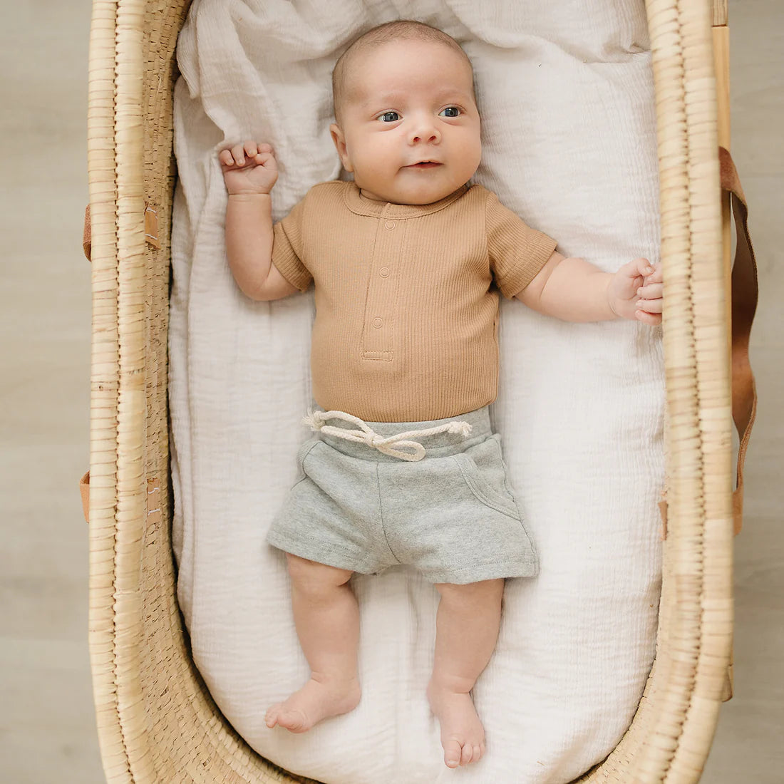 Cafe Ribbed Organic Bodysuit with Snaps