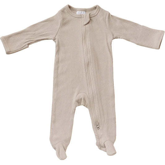 Oatmeal Cotton Ribbed Footed Sleeper