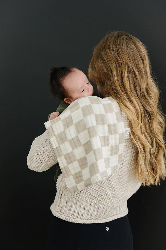Taupe Checkered Burp Cloth