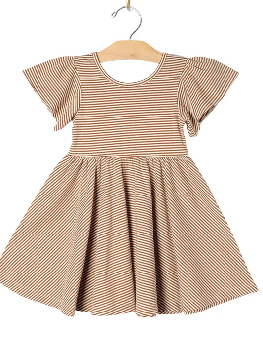 Spring Toffee Striped Twirl Dress