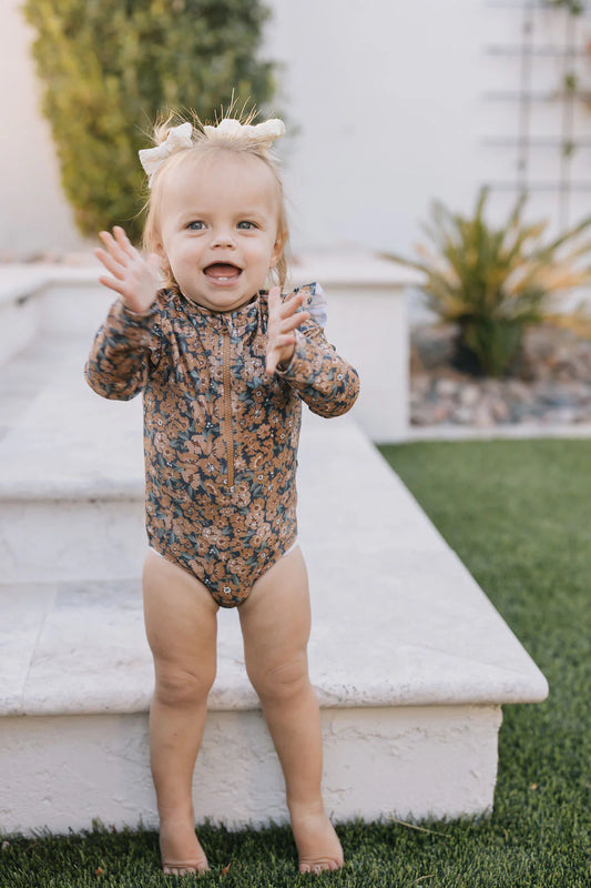 Venetian Long Sleeve Ruffle Swimsuit