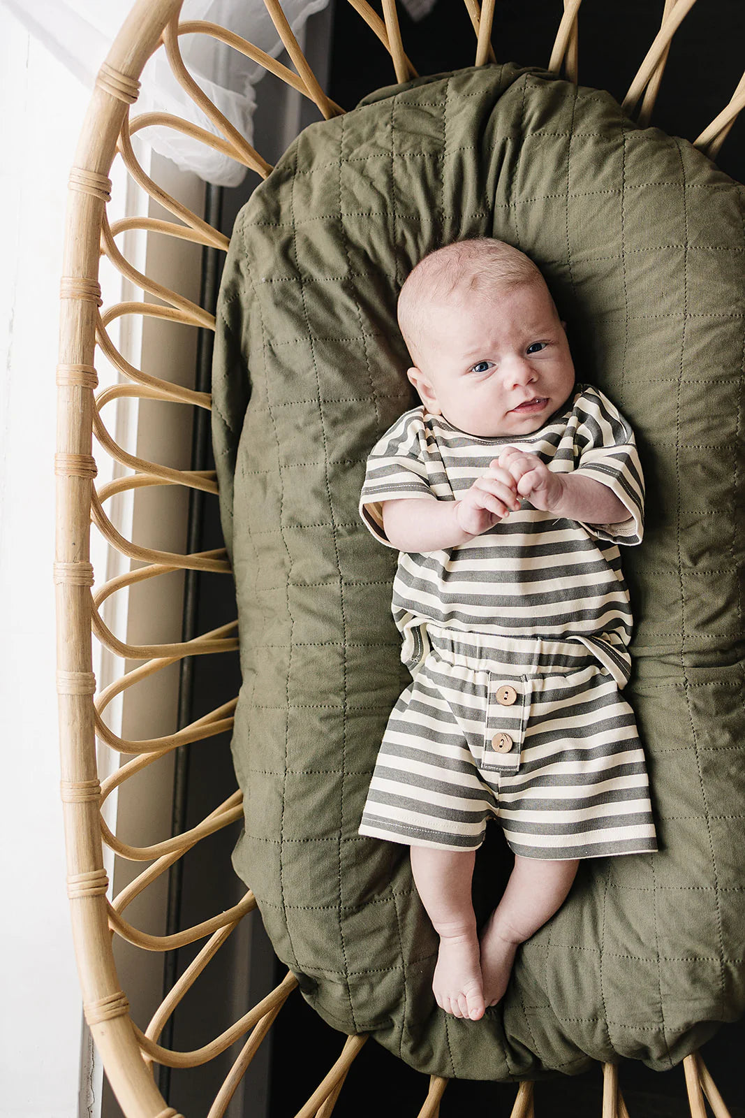 Green Striped Shorts Set
