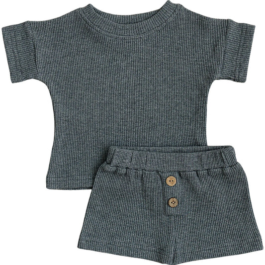 Charcoal Waffle Shorts Set