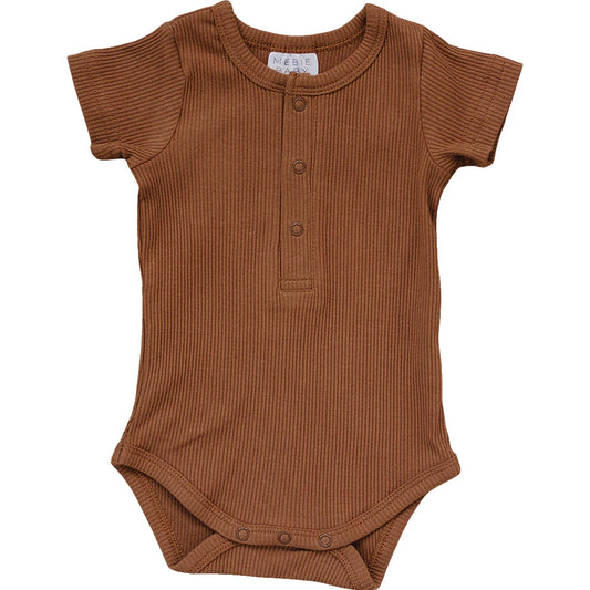 Rust Ribbed Organic Bodysuit with Snaps
