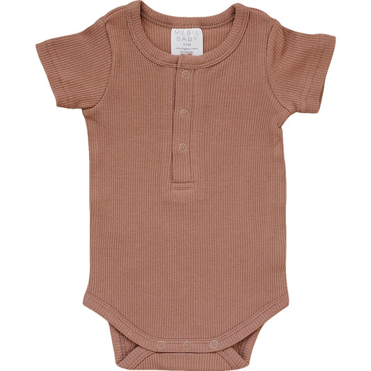 Dusty Rose Ribbed Organic Bodysuit with Snaps