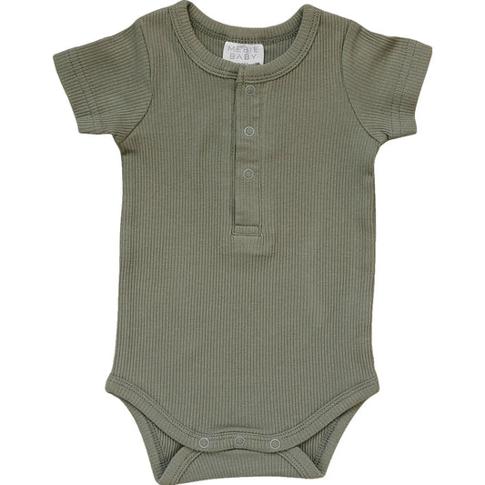 Green Ribbed Organic Bodysuit with Snaps