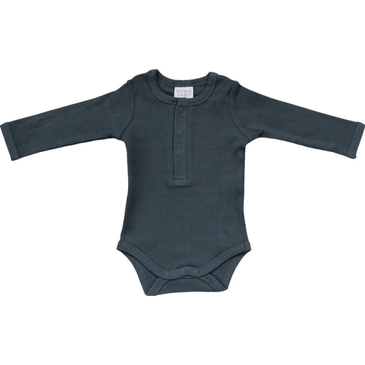 Charcoal Organic Long Sleeve Bodysuit with Snaps