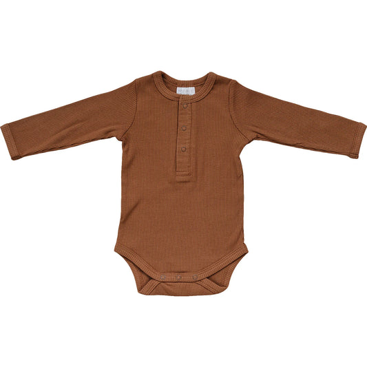 Rust Organic Long Sleeve Bodysuit with Snaps