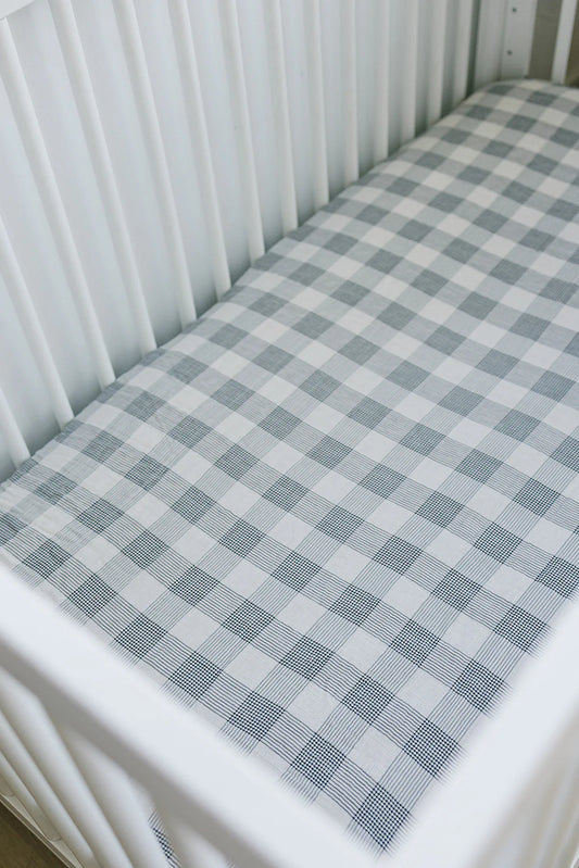 Coastal Plaid Muslin Crib Sheet