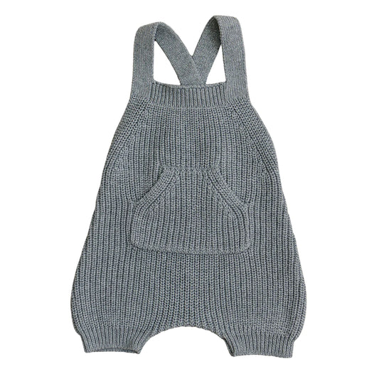 Short Grey Knit Pocket Overalls