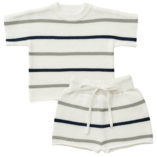 Sage + Navy Striped Knit Set