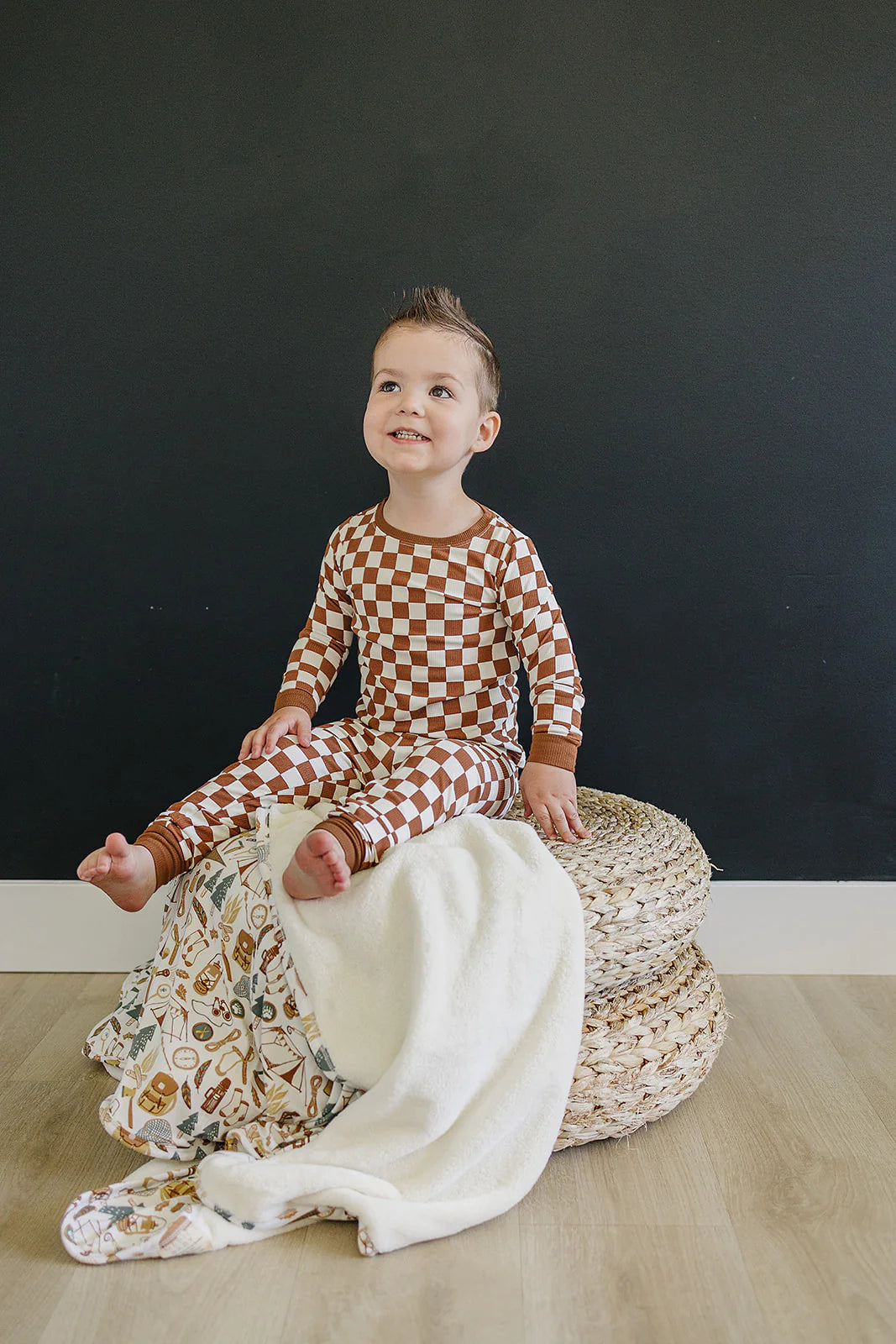 Ribbed Rust Checkered Bamboo Set