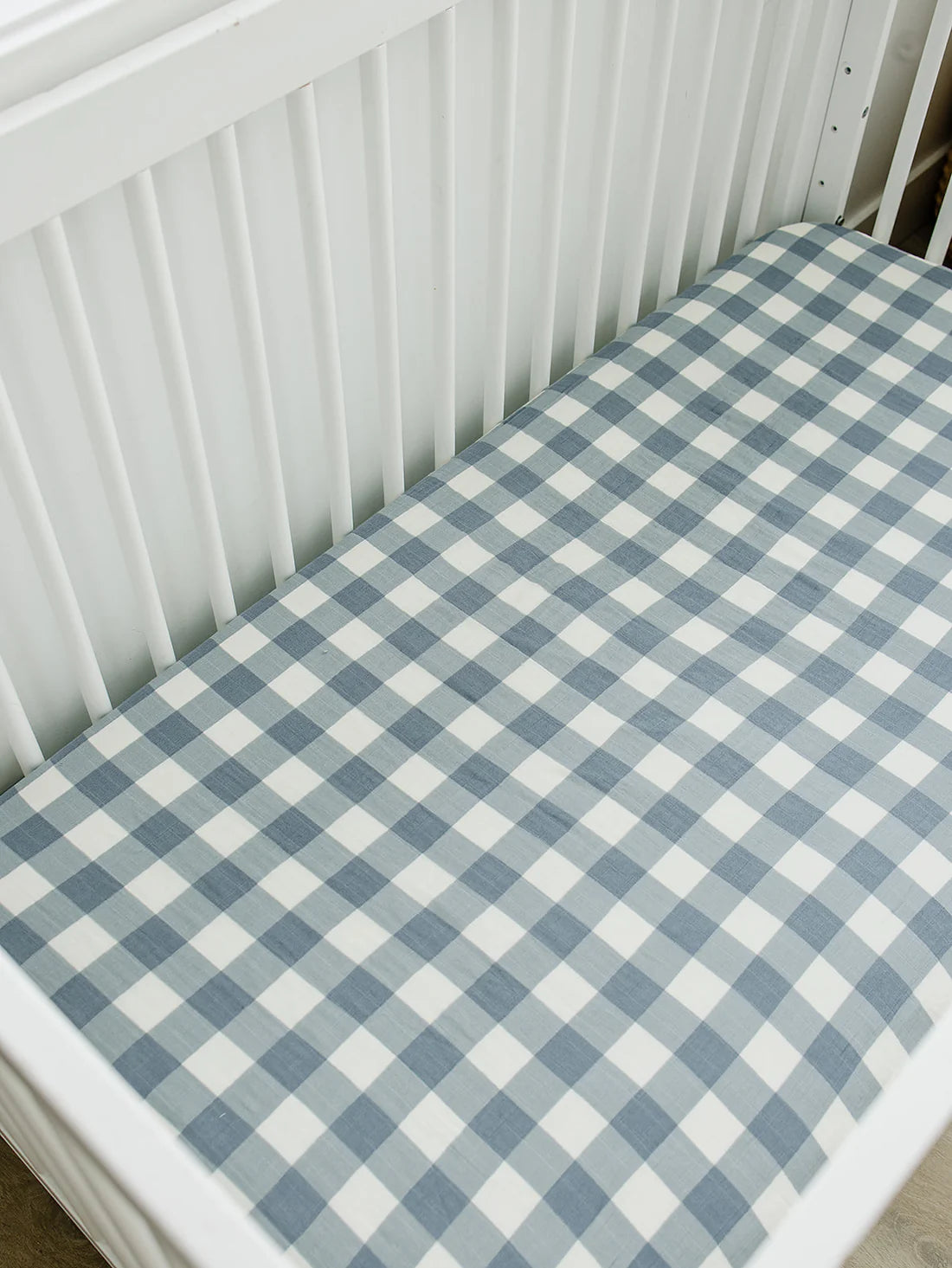 Dusty Blue Checkered Crib Sheet