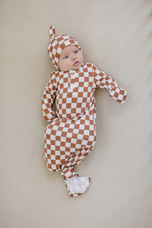 Rust Checkered Bamboo Newborn Hat