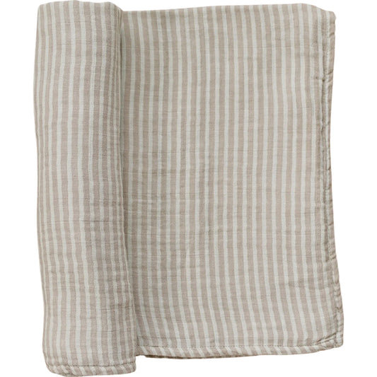 Taupe Striped Muslin Swaddle Blanket