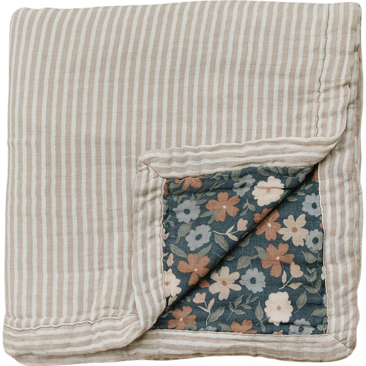 Taupe Striped + Midnight Floral Muslin Quilt