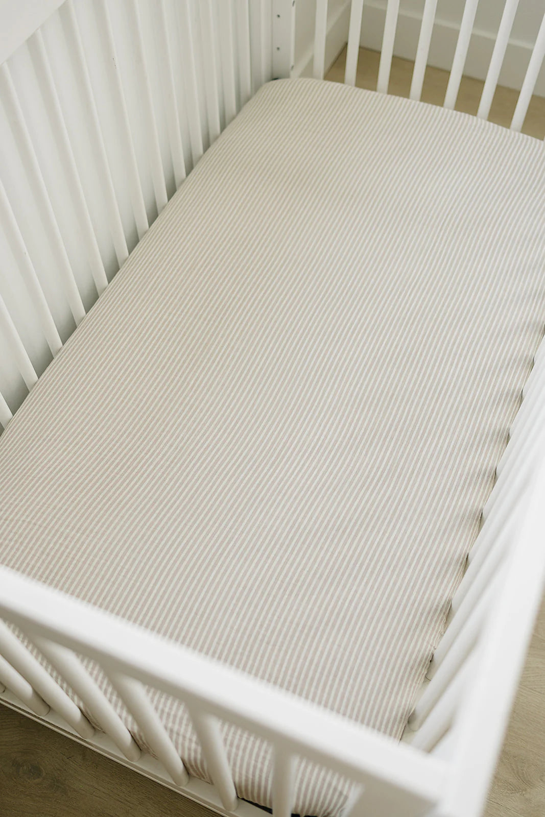 Taupe Striped Muslin Crib Sheet