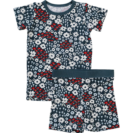 Navy Floral Ribbed Bamboo Set