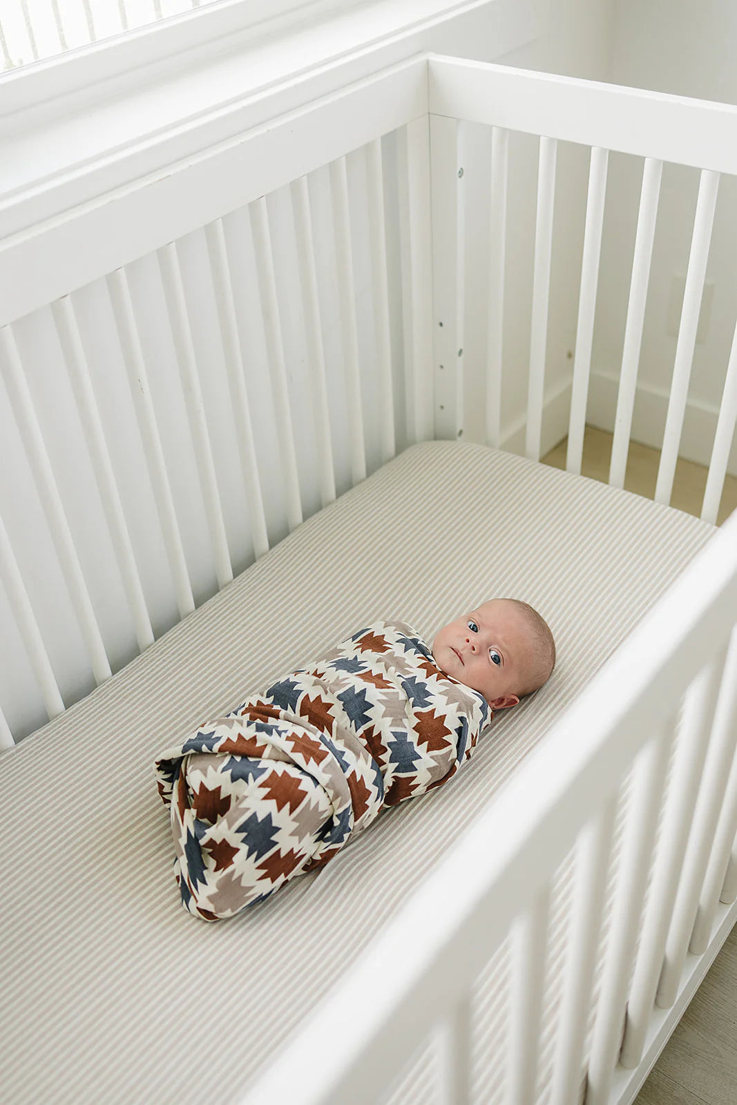 Taupe Striped Muslin Crib Sheet