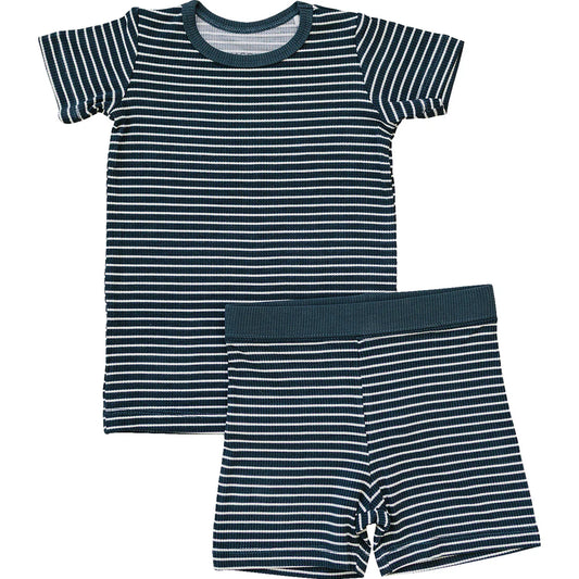 Navy Striped Ribbed Bamboo Set