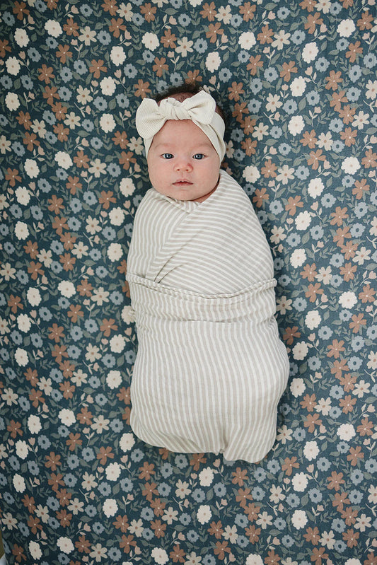Taupe Striped Muslin Swaddle Blanket