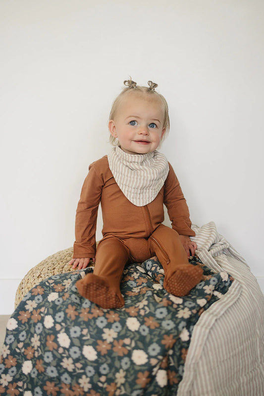 Taupe Striped Muslin Bib