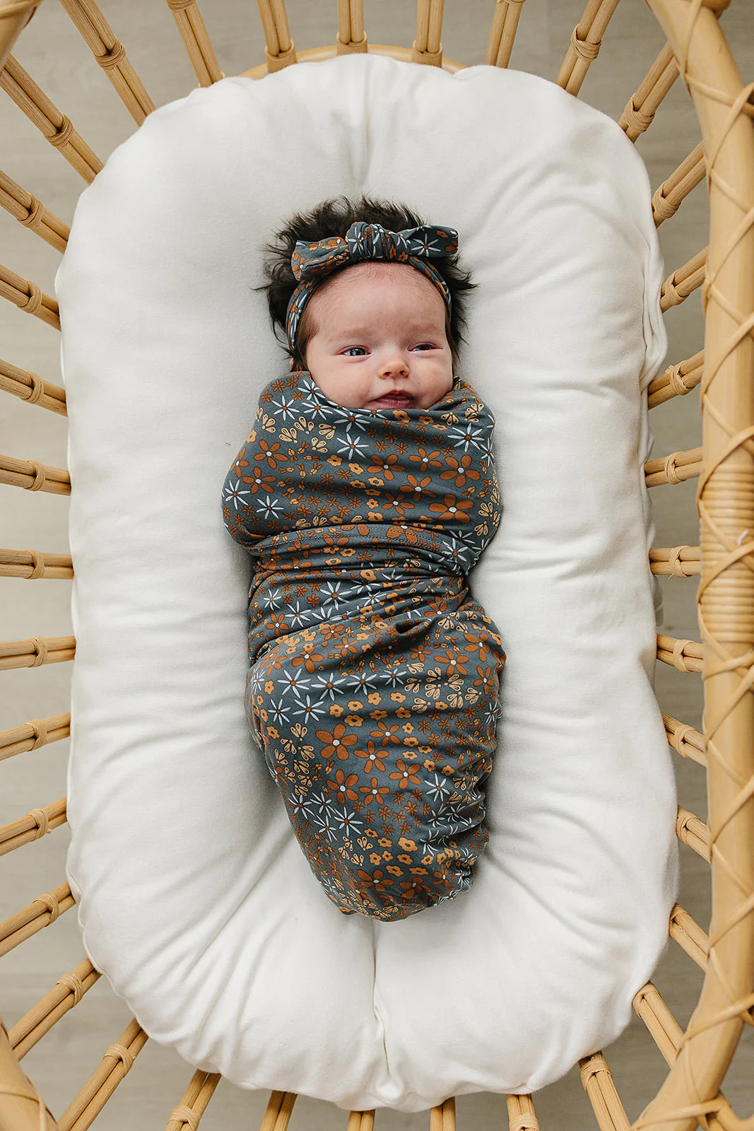 Navy Floral Stretch Swaddle