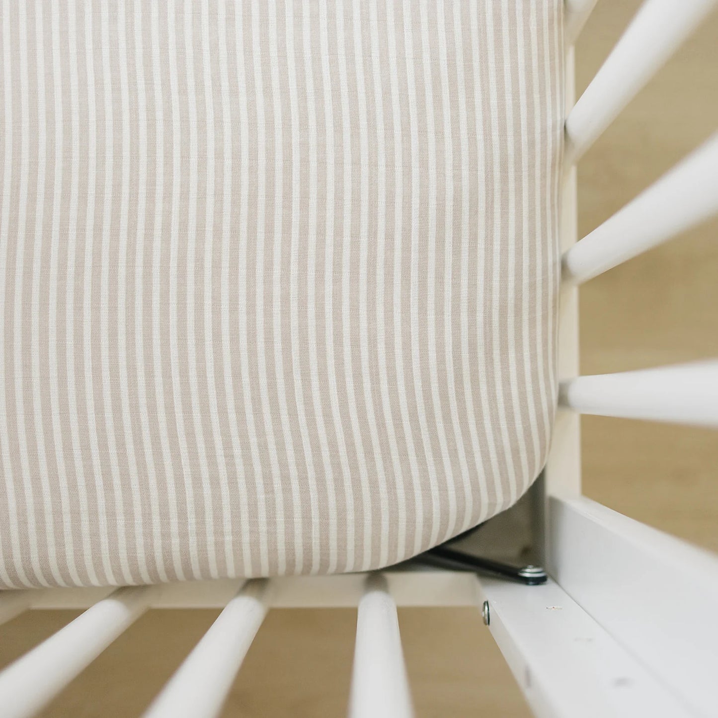 Taupe Striped Muslin Crib Sheet