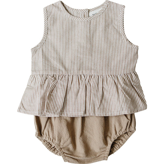 Tan Striped Peplum Set