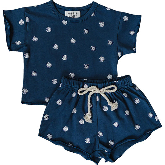 Navy Daisy Shorts Set