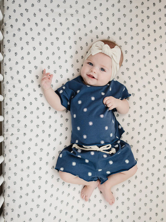 Navy Daisy Shorts Set