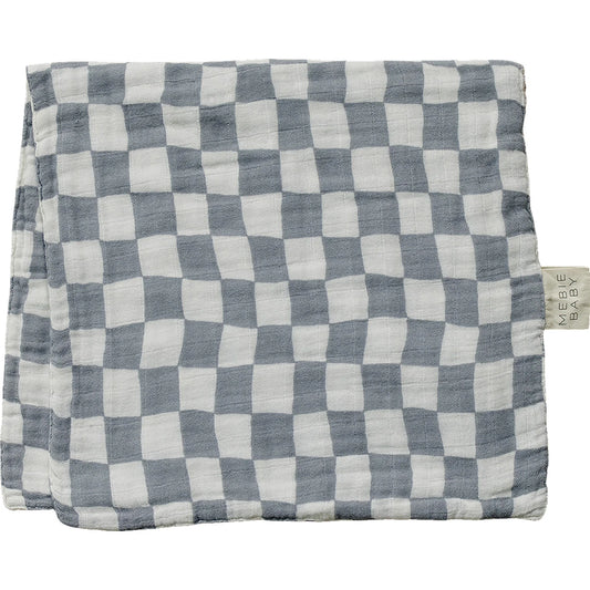 Dusty Blue Checkered Muslin Burp Cloth