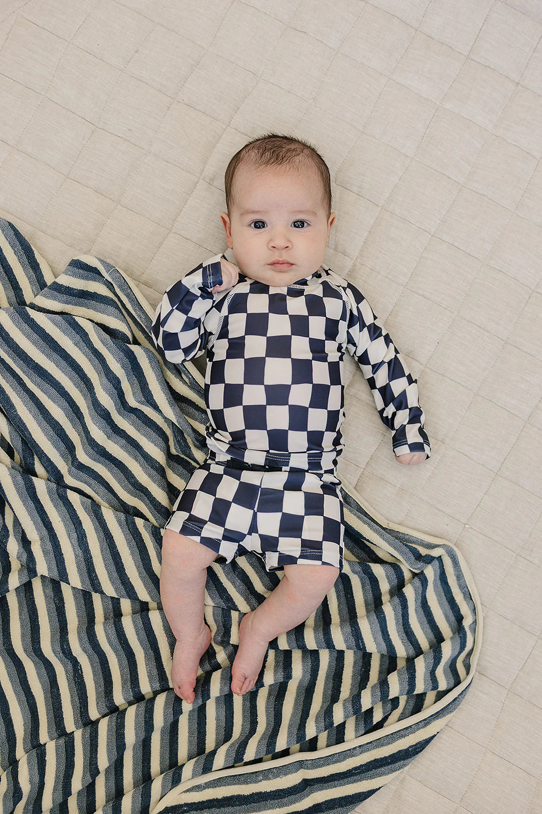 Navy Checkered Long Sleeve Swim Set