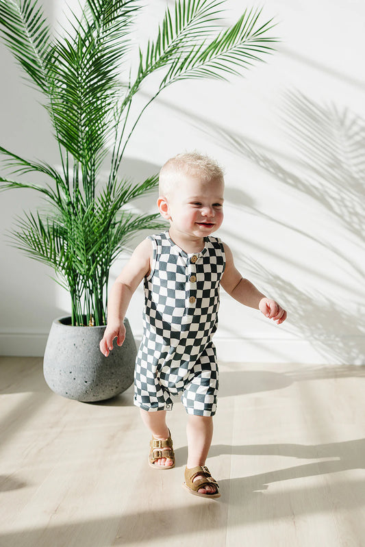 Short Charcoal Checkered Romper