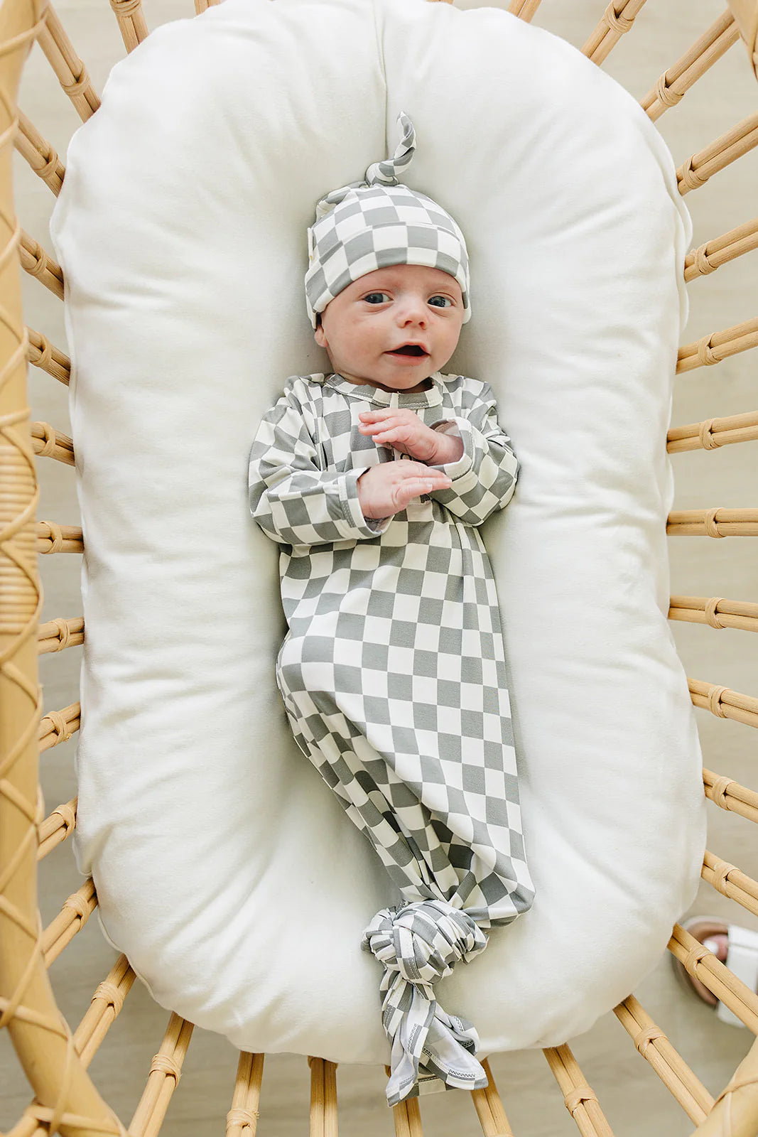 Light Green Checkered Bamboo Newborn Hat
