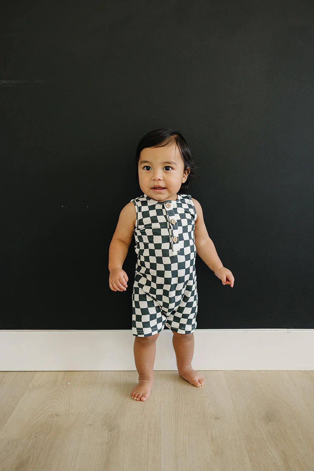 Short Charcoal Checkered Romper