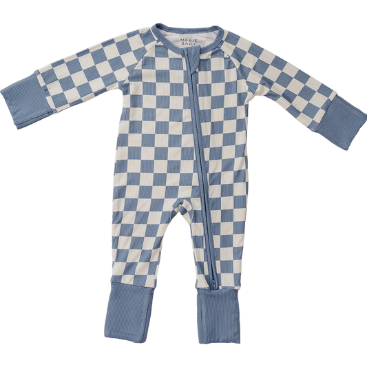 Blue Checkered Ribbed Bamboo Sleeper