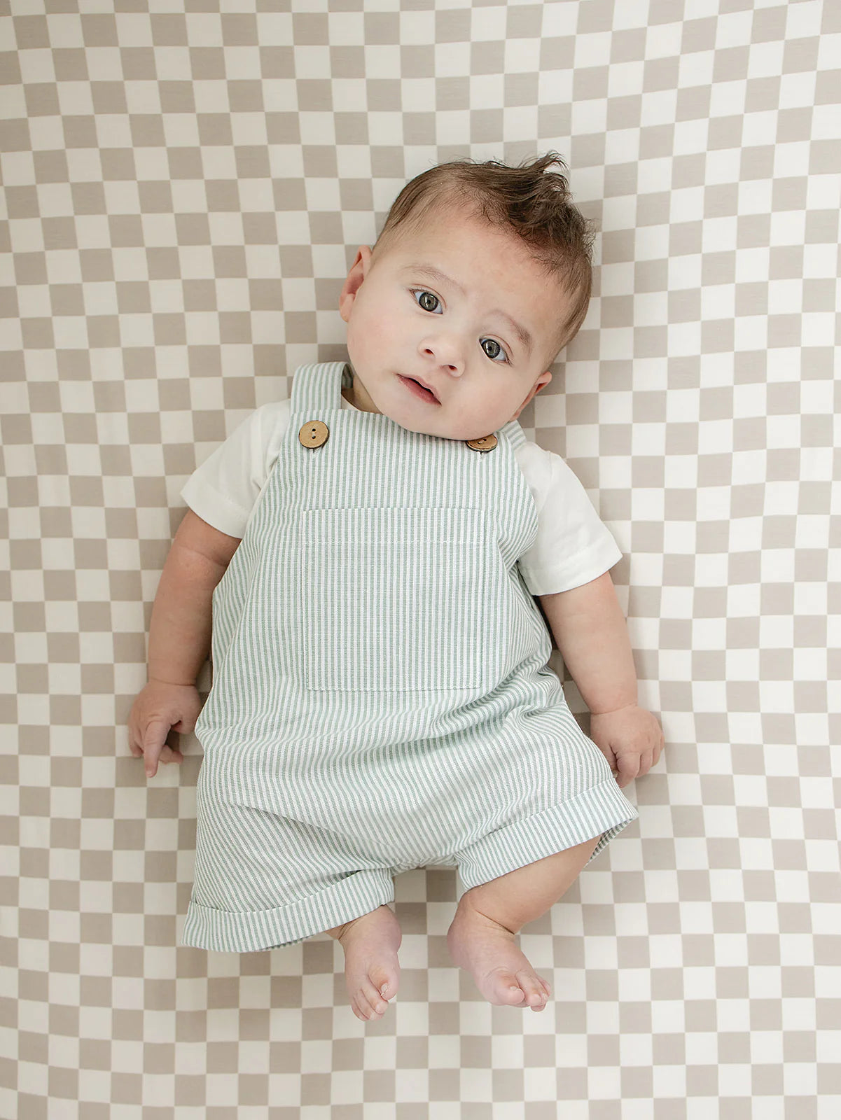 Green Striped Linen Shorts Overalls
