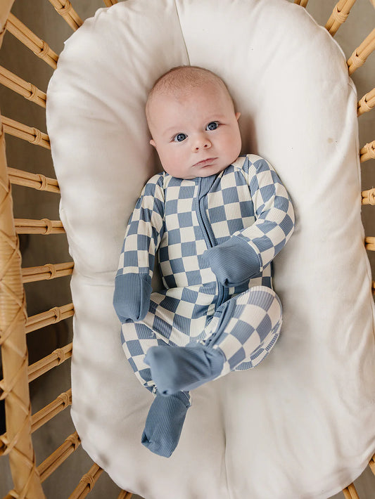 Blue Checkered Ribbed Bamboo Sleeper