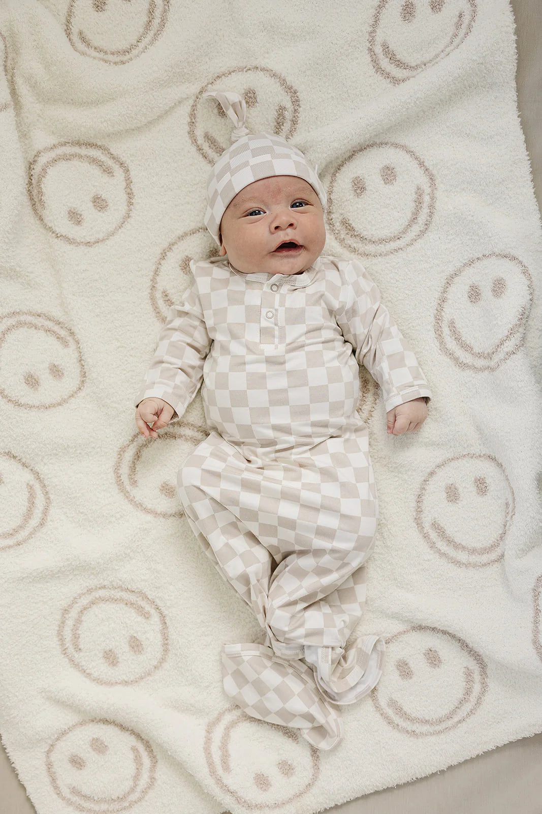 Bamboo Taupe Checkered Newborn Hat