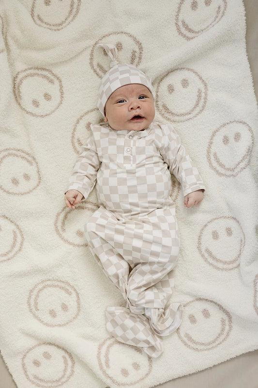 Bamboo Taupe Checkered Newborn Hat