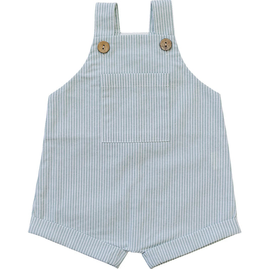 Green Striped Linen Shorts Overalls
