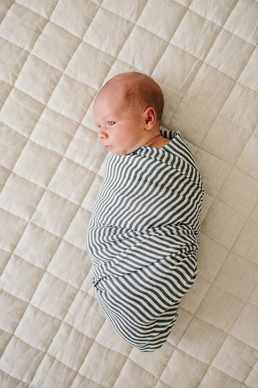 Green Striped Muslin Swaddle Blanket