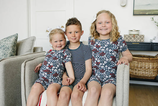 Navy Floral Ribbed Bamboo Set