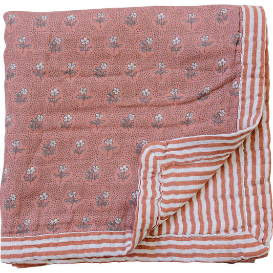 Vintage Pink Floral + Pink Striped Muslin Quilt
