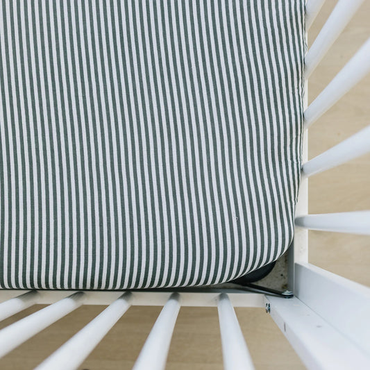 Green Striped Muslin Crib Sheet