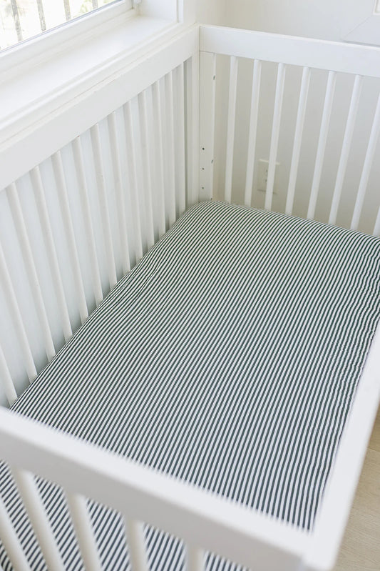 Green Striped Muslin Crib Sheet