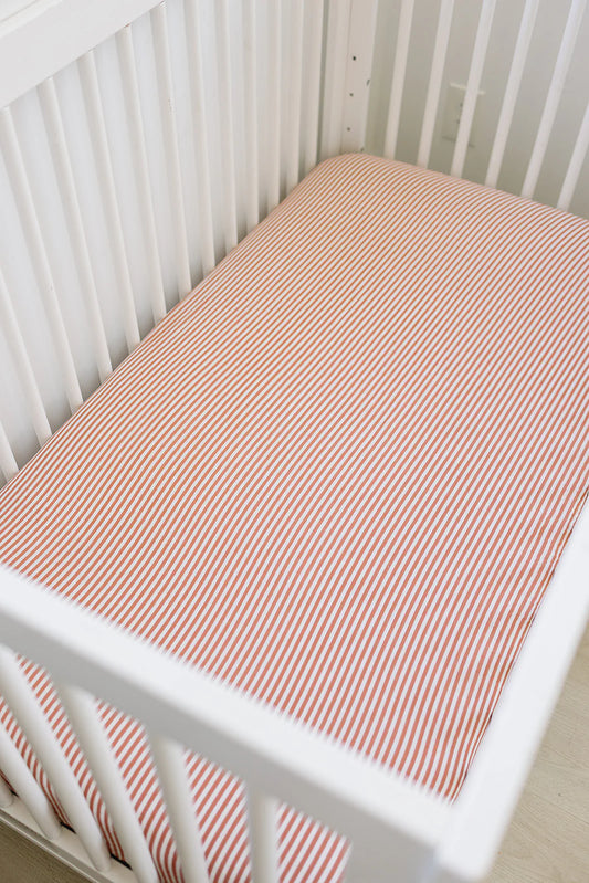 Pink Striped Muslin Crib Sheet
