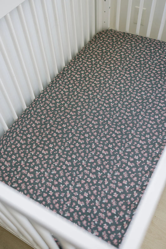 Olive Bloom Muslin Crib Sheet