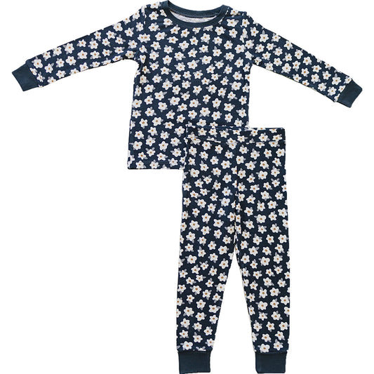 Navy Floral Ribbed Bamboo Cozy Set